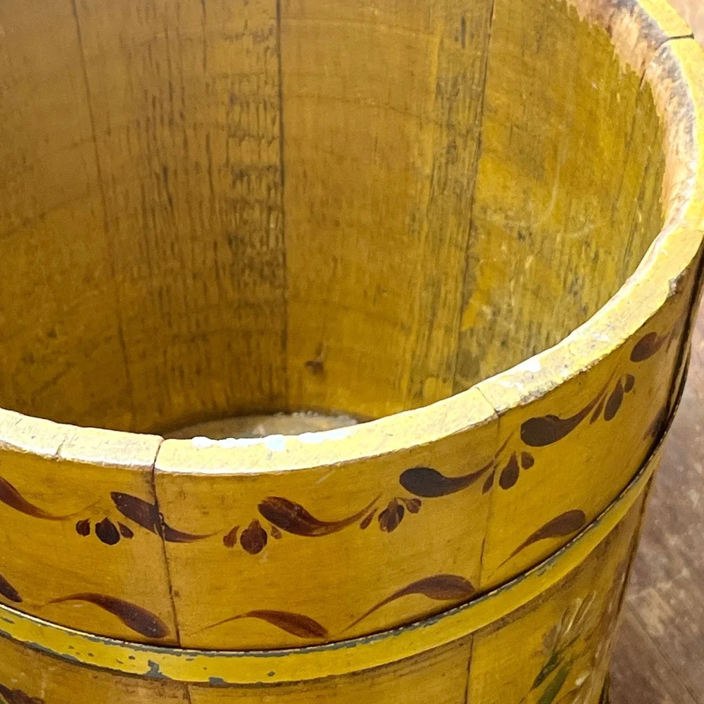 SOLD Folk Art Hand Painted Wooden Bucket Antique Sap Bucket Primitive Shaker Box - Picture 8 of 10